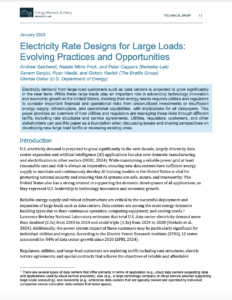 Electricity Rate Designs for Large Loads: Evolving Practices and Opportunities